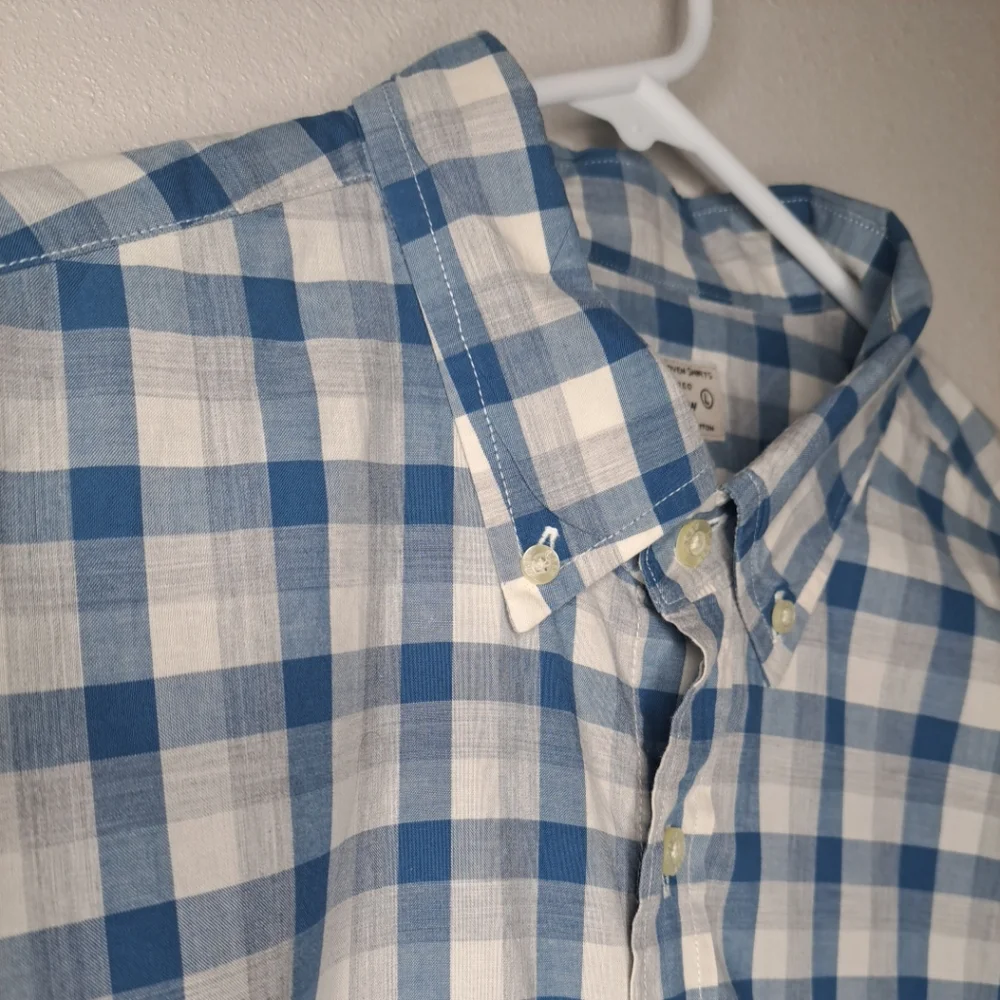 J. Crew Men's Shirt Button-up Blue Cream Business Casual Long Slv Lightweight L